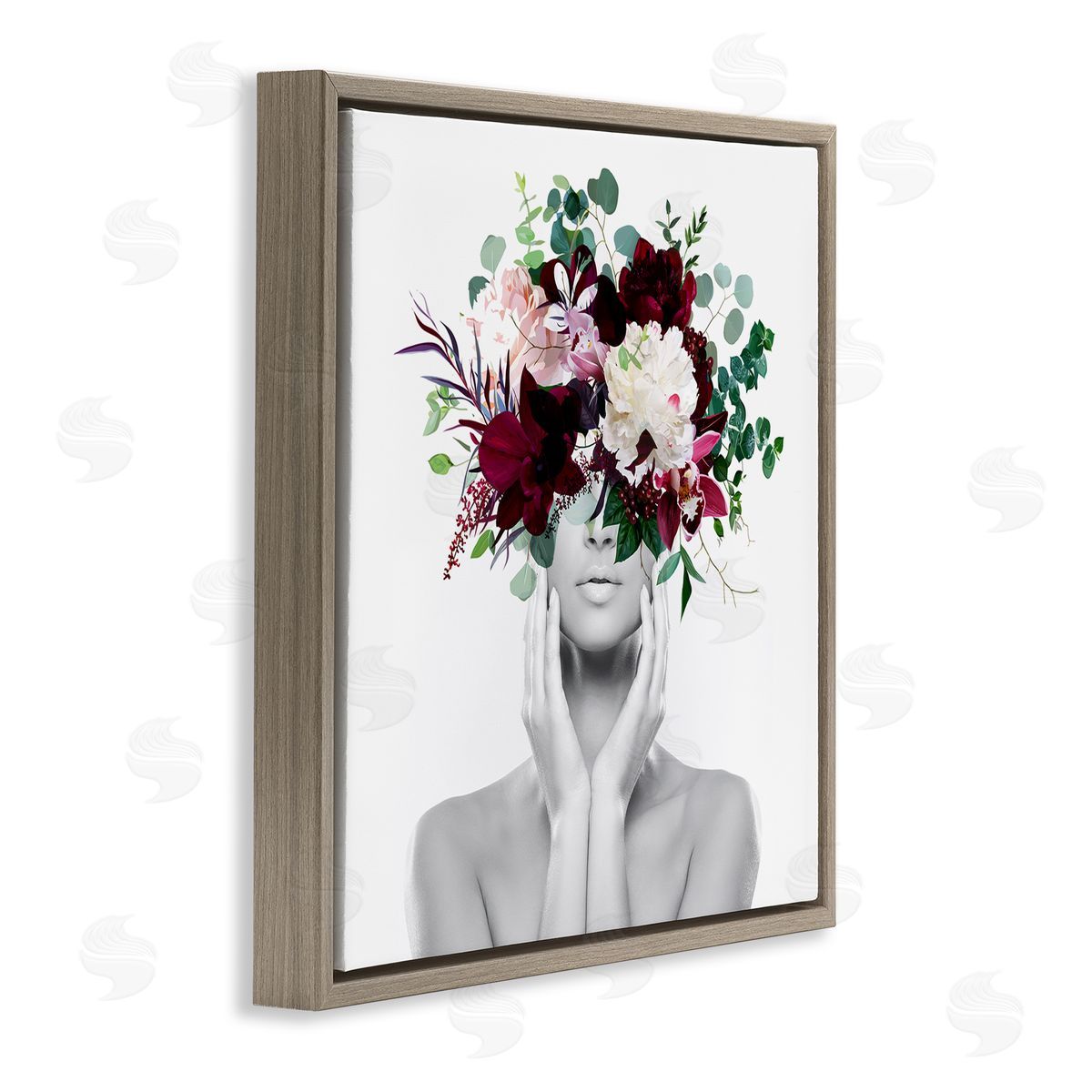 Irena Orlov Modern Floral Arrangement Woman Brown Floating Frame Canvas Wall Art Print