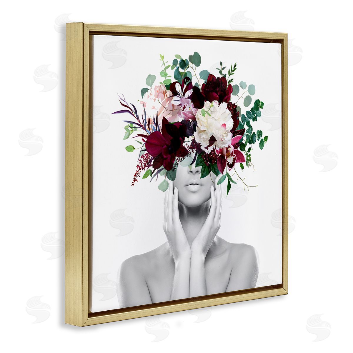 Irena Orlov Modern Floral Arrangement Woman Gold Floating Frame Canvas Wall Art Print