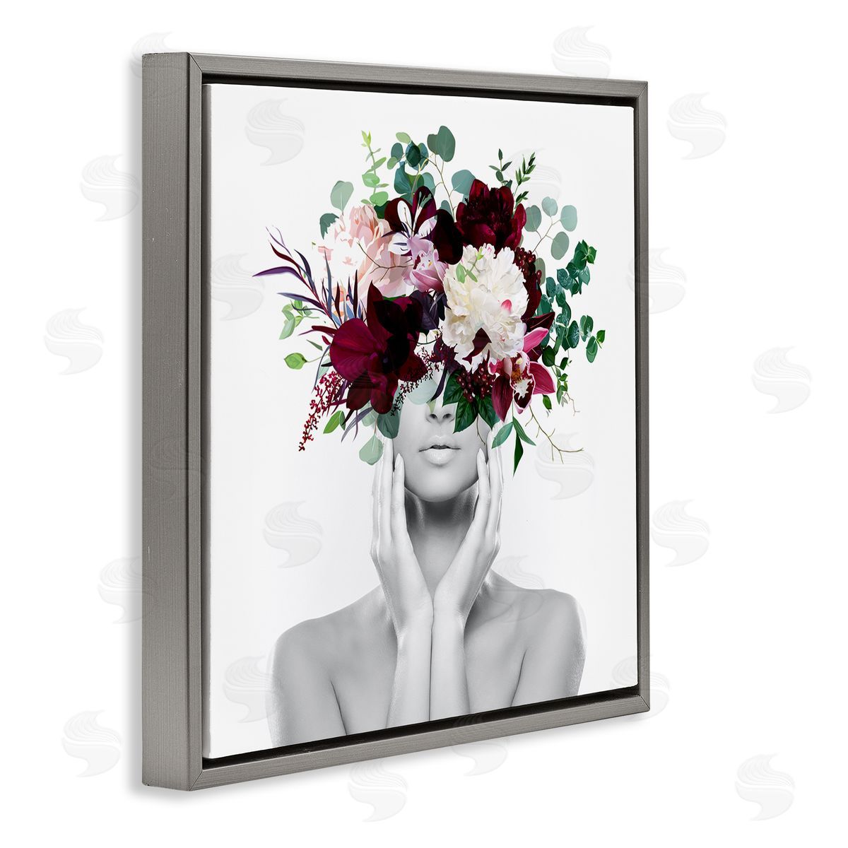 Irena Orlov Modern Floral Arrangement Woman Gray Floating Frame Canvas Wall Art Print