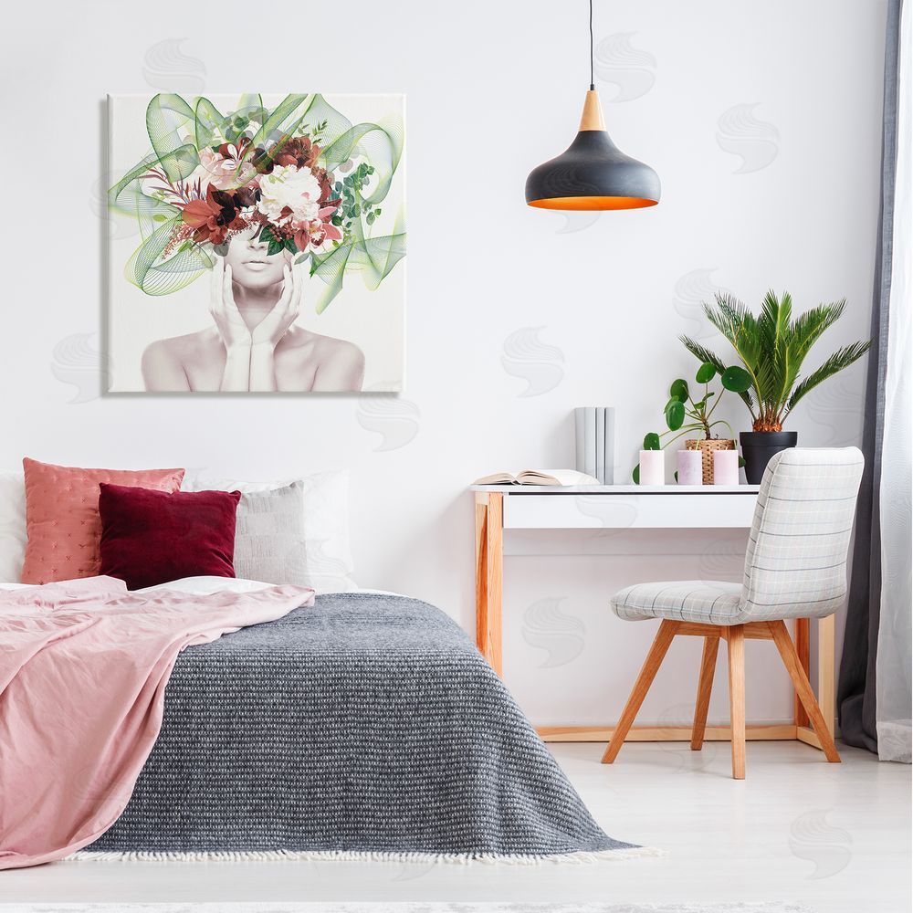 Irena Orlov Conceptual Flower Face Woman Canvas Wall Art in Room