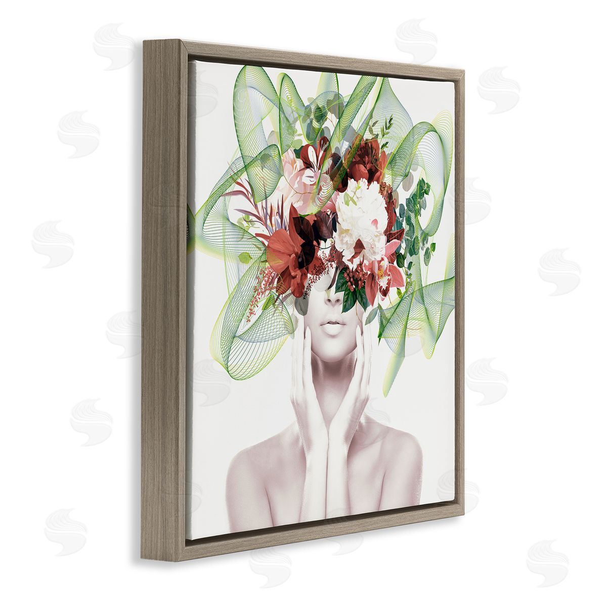 Irena Orlov Conceptual Flower Face Woman Brown Floating Frame Canvas Wall Art Print