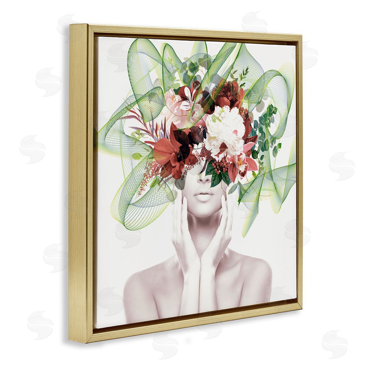 Irena Orlov Conceptual Flower Face Woman Gold Floating Frame Canvas Wall Art Print