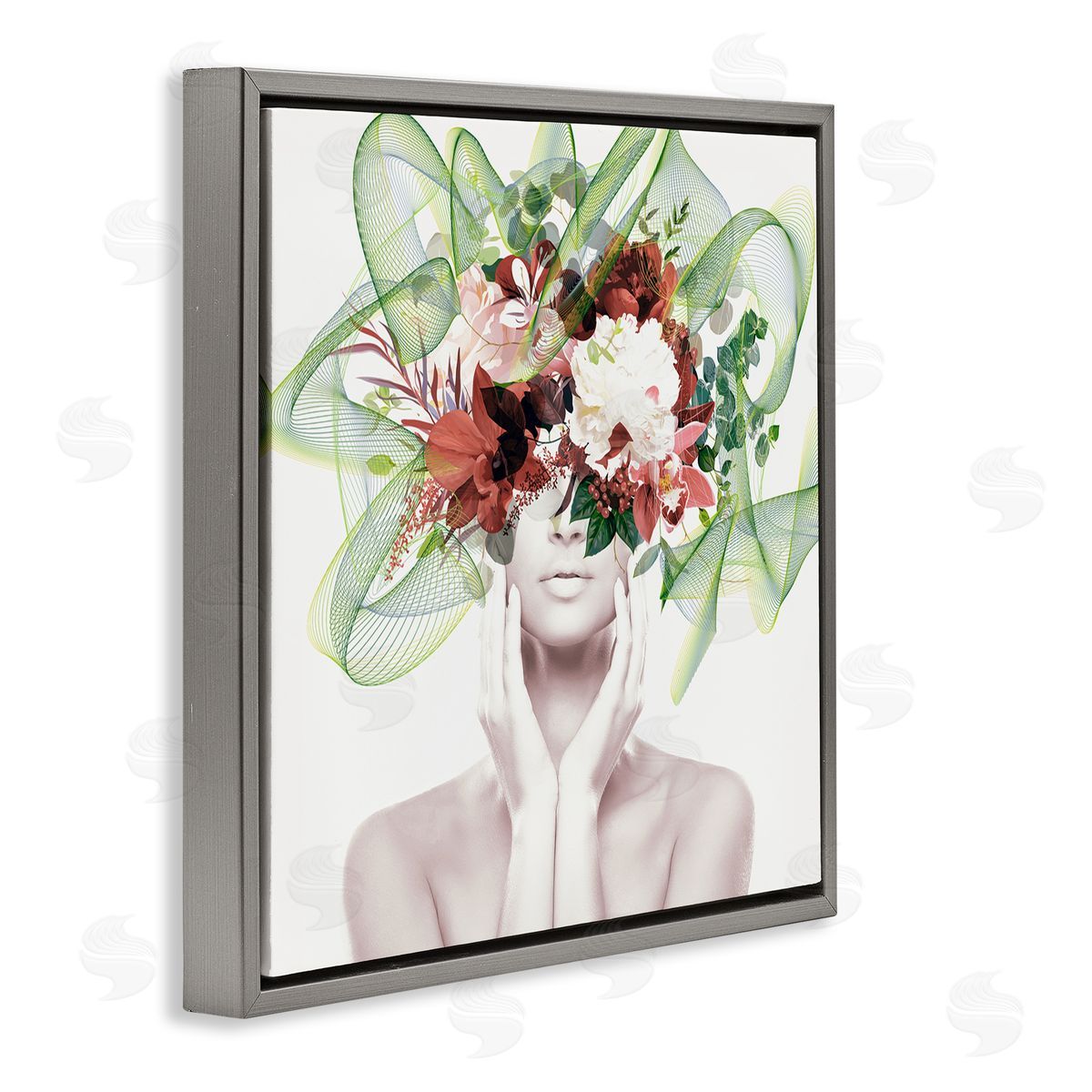 Irena Orlov Conceptual Flower Face Woman Gray Floating Frame Canvas Wall Art Print