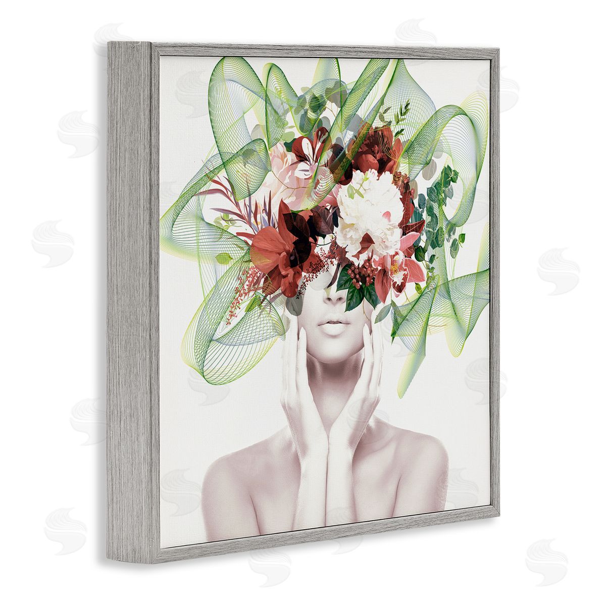 Irena Orlov Conceptual Flower Face Woman Gray Framed Glicee Wall Art Print