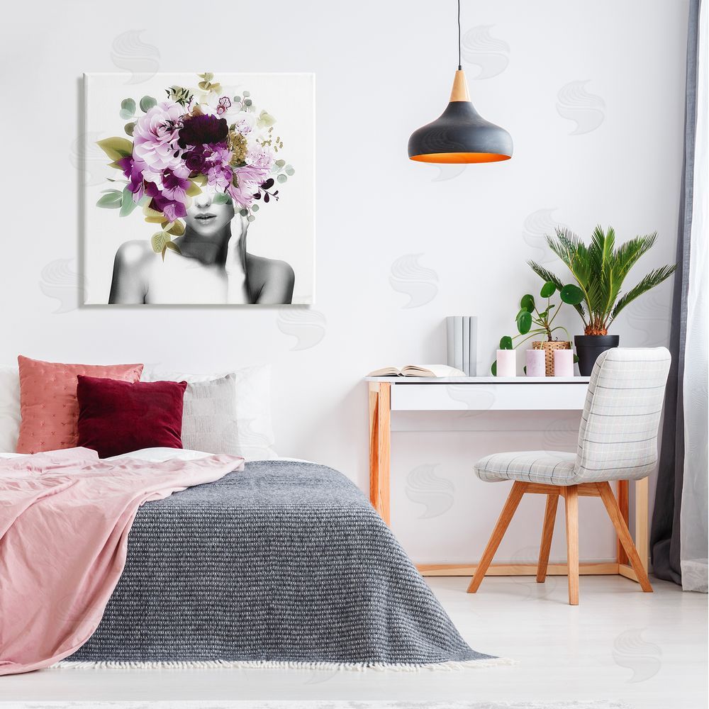 Irena Orlov Woman Purple Blossoms Arrangement Canvas Wall Art in Room