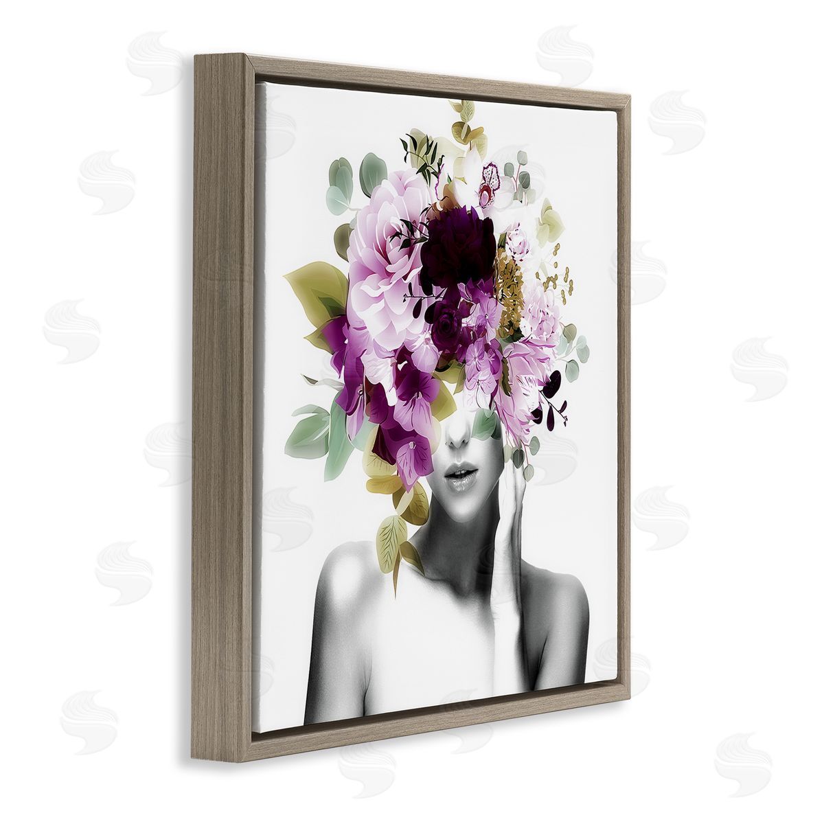 Irena Orlov Woman Purple Blossoms Arrangement Brown Floating Frame Canvas Wall Art Print