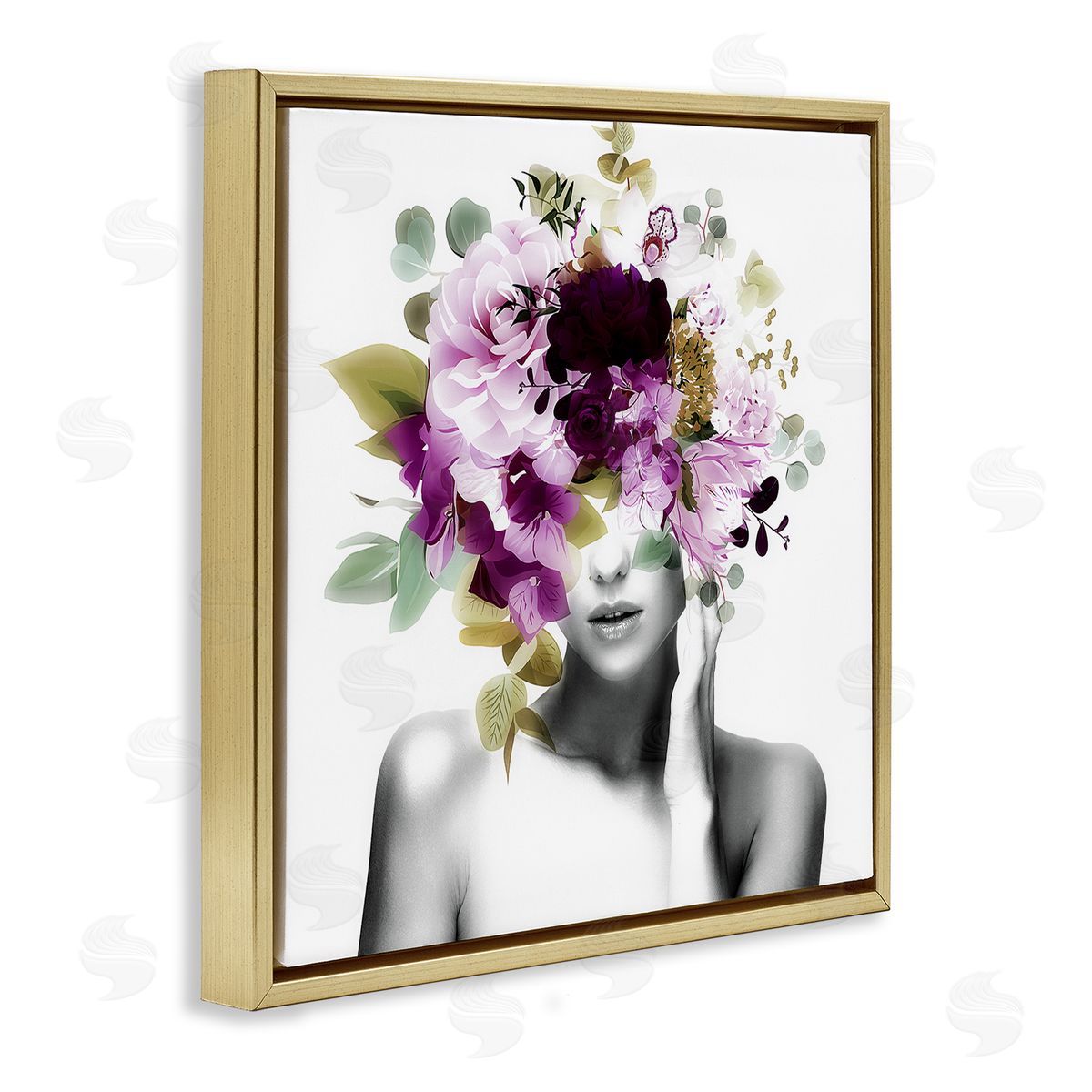 Irena Orlov Woman Purple Blossoms Arrangement Gold Floating Frame Canvas Wall Art Print