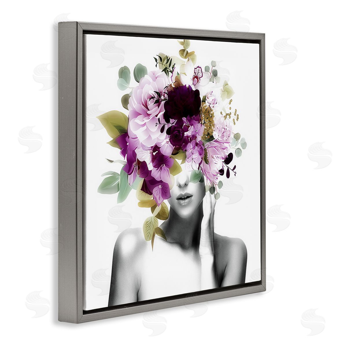 Irena Orlov Woman Purple Blossoms Arrangement Gray Floating Frame Canvas Wall Art Print