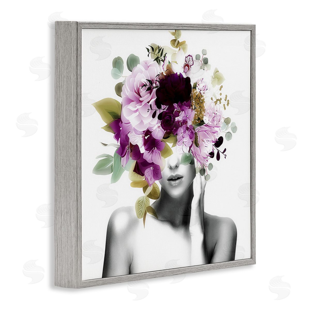 Irena Orlov Woman Purple Blossoms Arrangement Gray Framed Glicee Wall Art Print