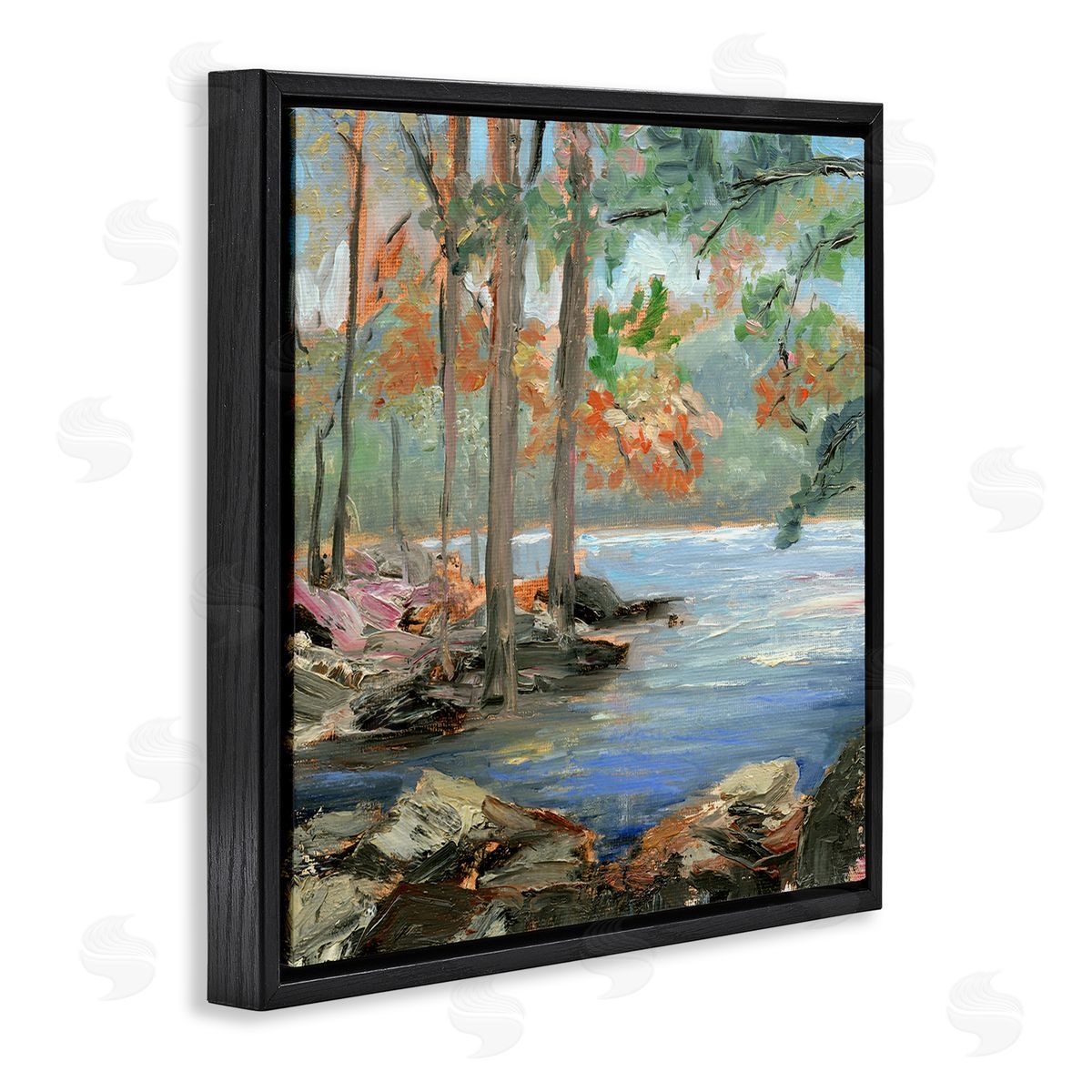 Woodland Creek Looming Trees Black Floating Frame Canvas Wall Art, Home Decor by Sandra Iafrate