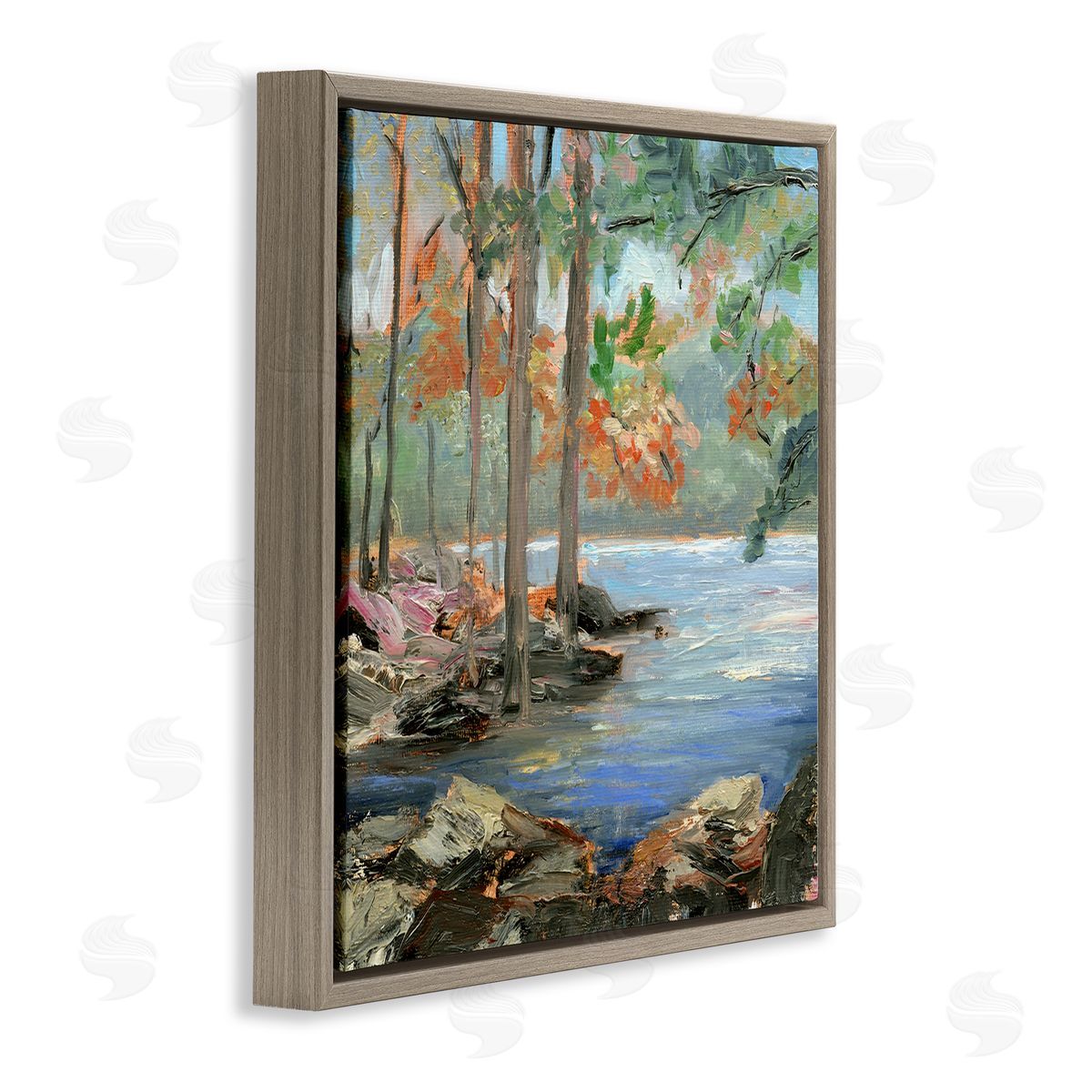 Woodland Creek Looming Trees Brown Floating Frame Canvas Wall Art, Home Decor by Sandra Iafrate