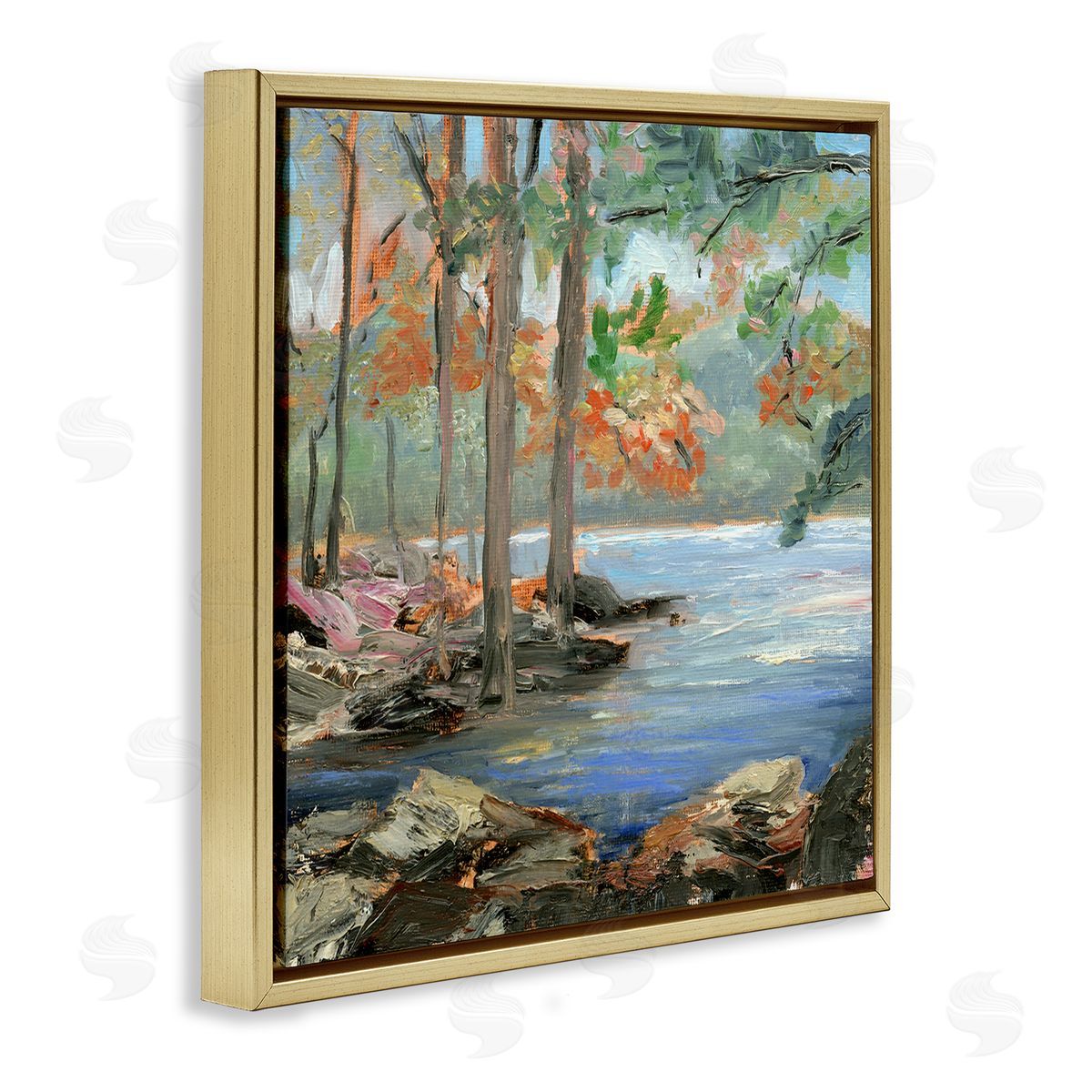 Woodland Creek Looming Trees Gold Floating Frame Canvas Wall Art, Home Decor by Sandra Iafrate
