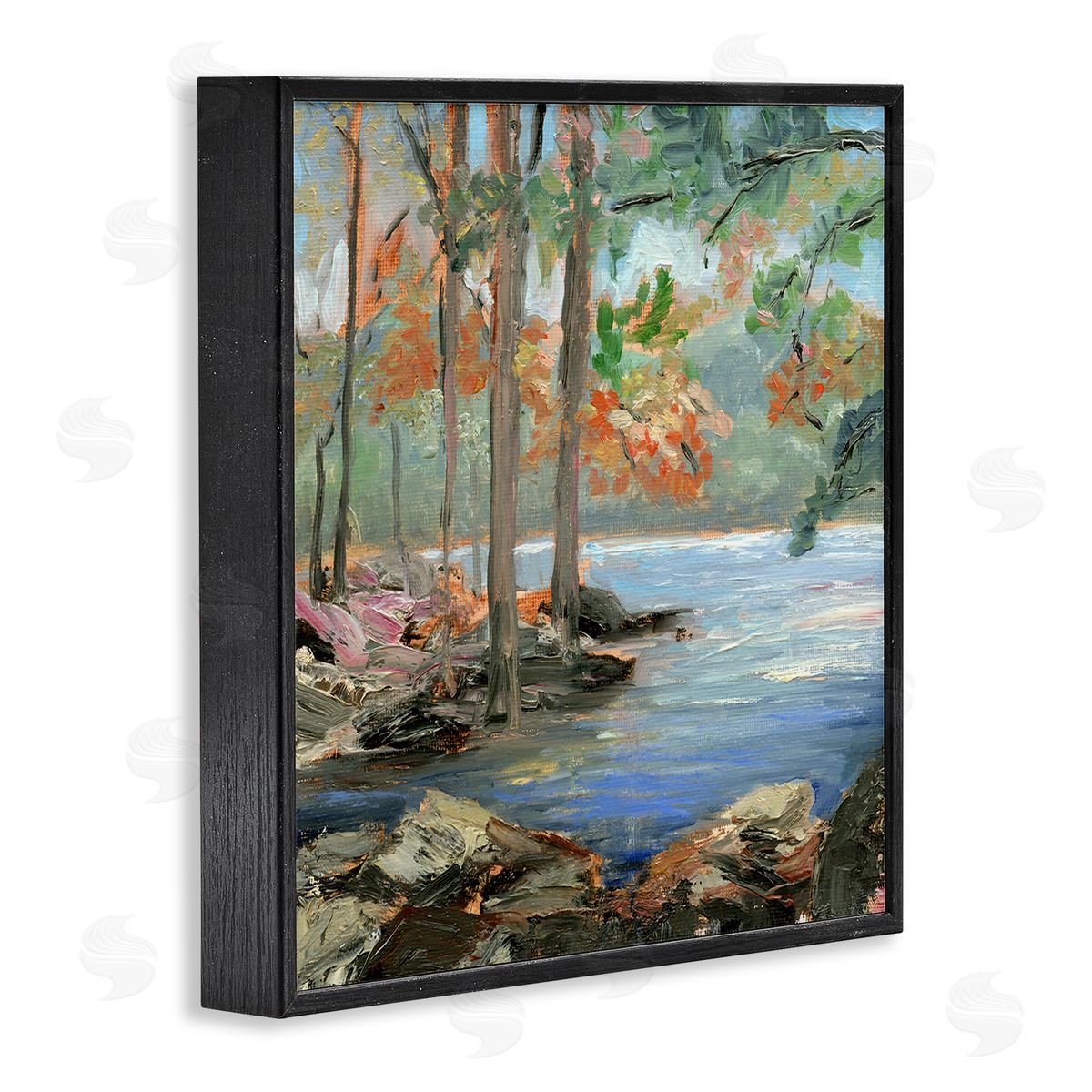 Woodland Creek Looming Trees Black Frame Print Wall Art, Home Decor by Sandra Iafrate