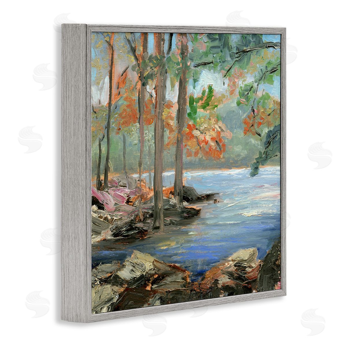 Woodland Creek Looming Trees Grey Frame Print Wall Art, Home Decor by Sandra Iafrate