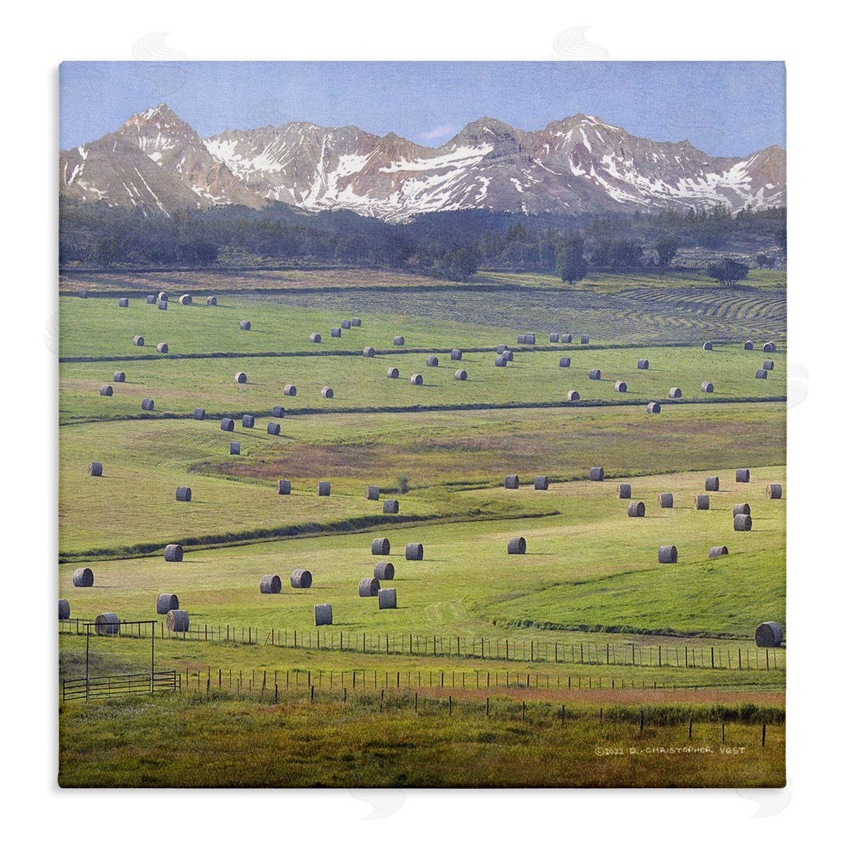 Chris Vest Rural Hay Bales Farm Pasture Stretched Canvas Wall Art Print