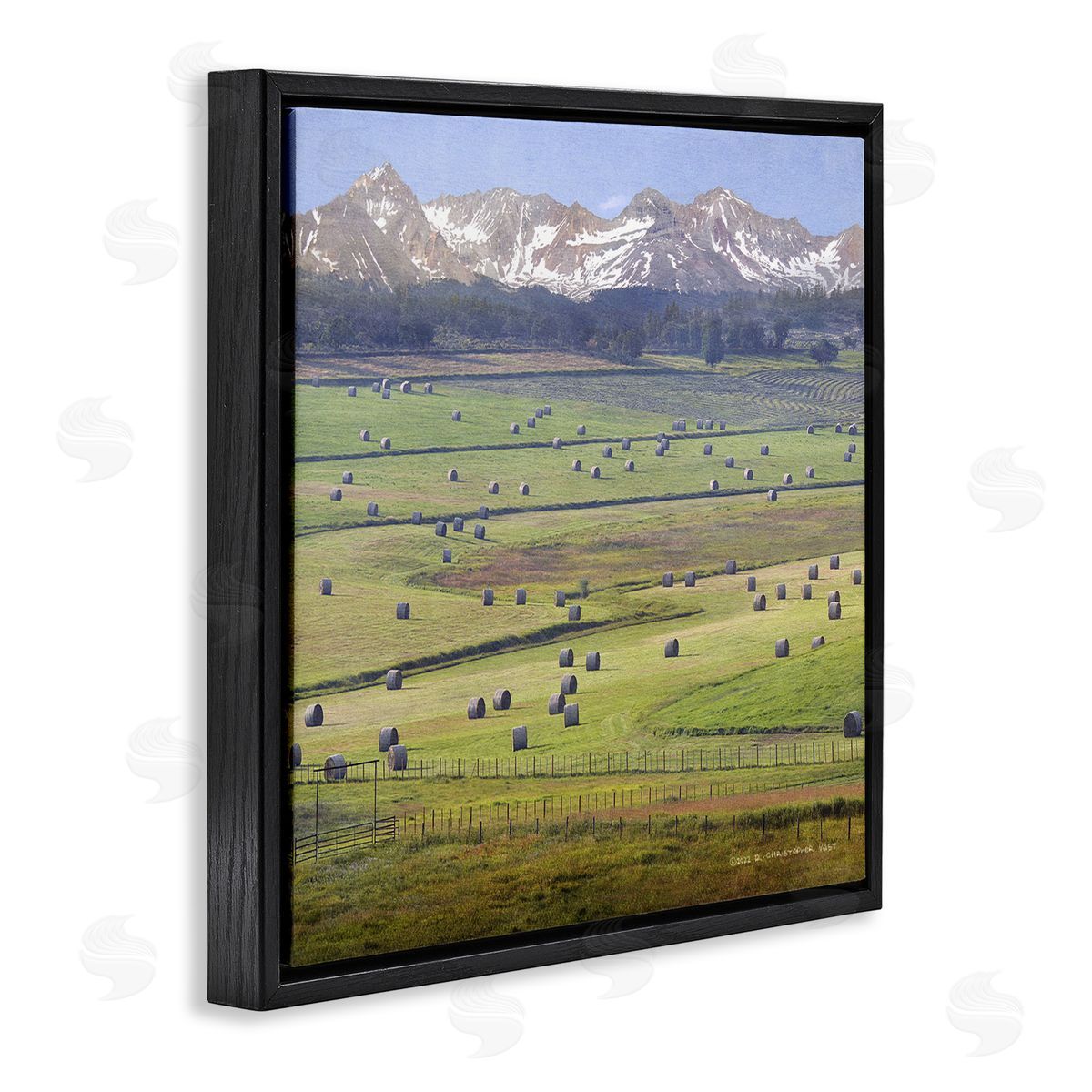 Chris Vest Rural Hay Bales Farm Pasture Black Floating Frame Canvas Wall Art Print