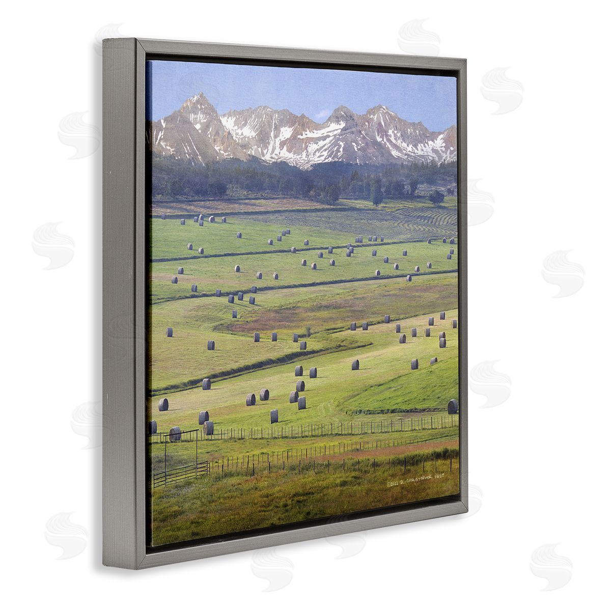 Chris Vest Rural Hay Bales Farm Pasture Gray Floating Frame Canvas Wall Art Print