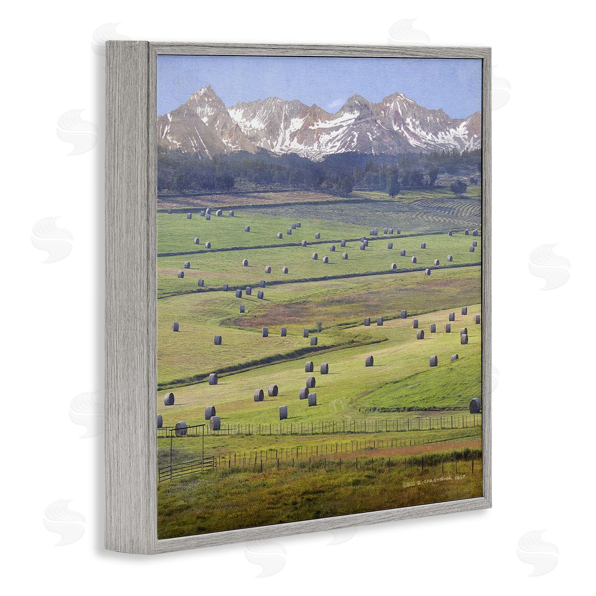 Chris Vest Rural Hay Bales Farm Pasture Gray Framed Glicee Wall Art Print