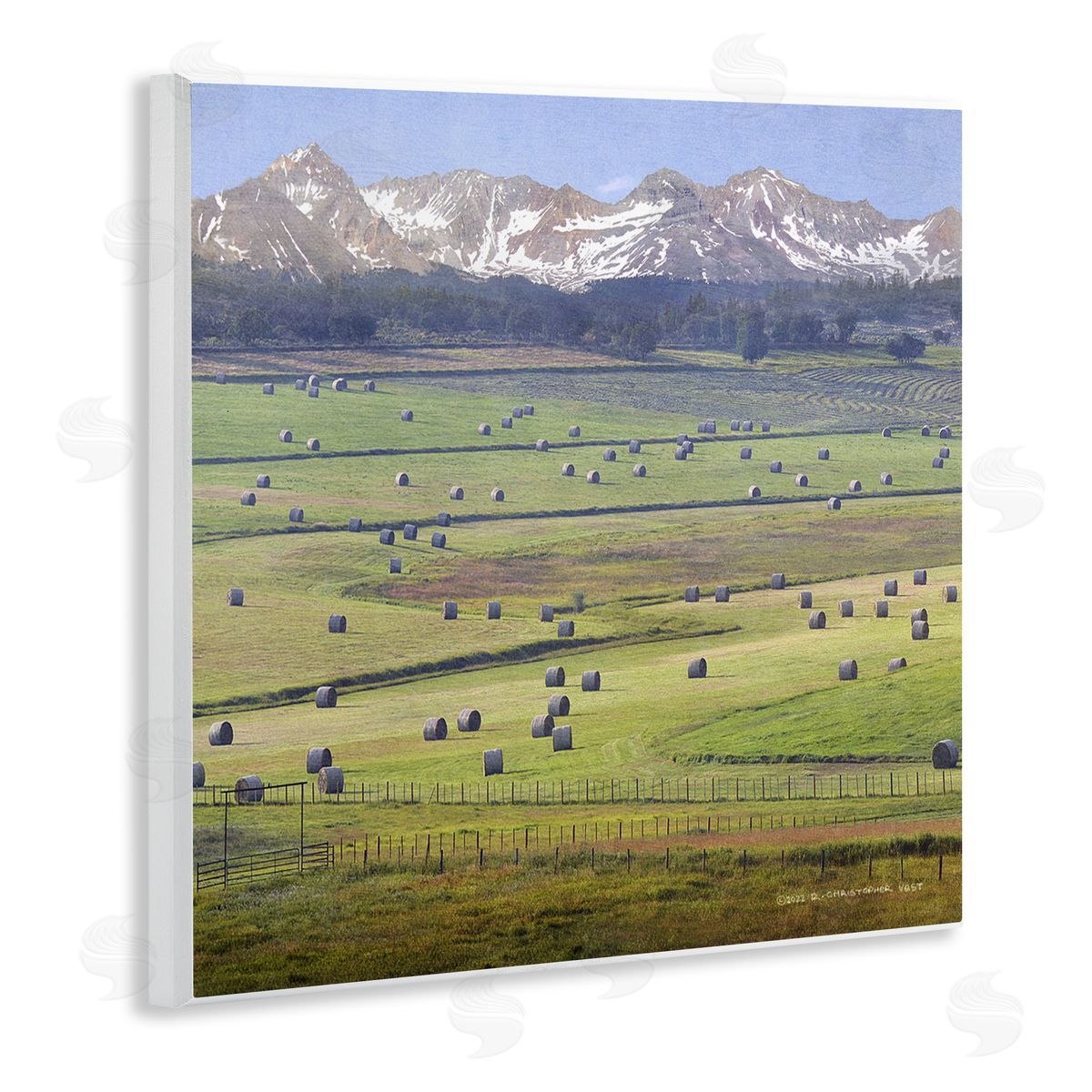 Chris Vest Rural Hay Bales Farm Pasture Wooden Wall Plaque Art Print