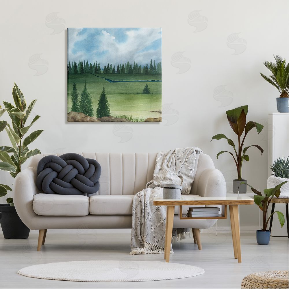 Grace Popp Distant Stream Grassland Trees Canvas Wall Art in Room