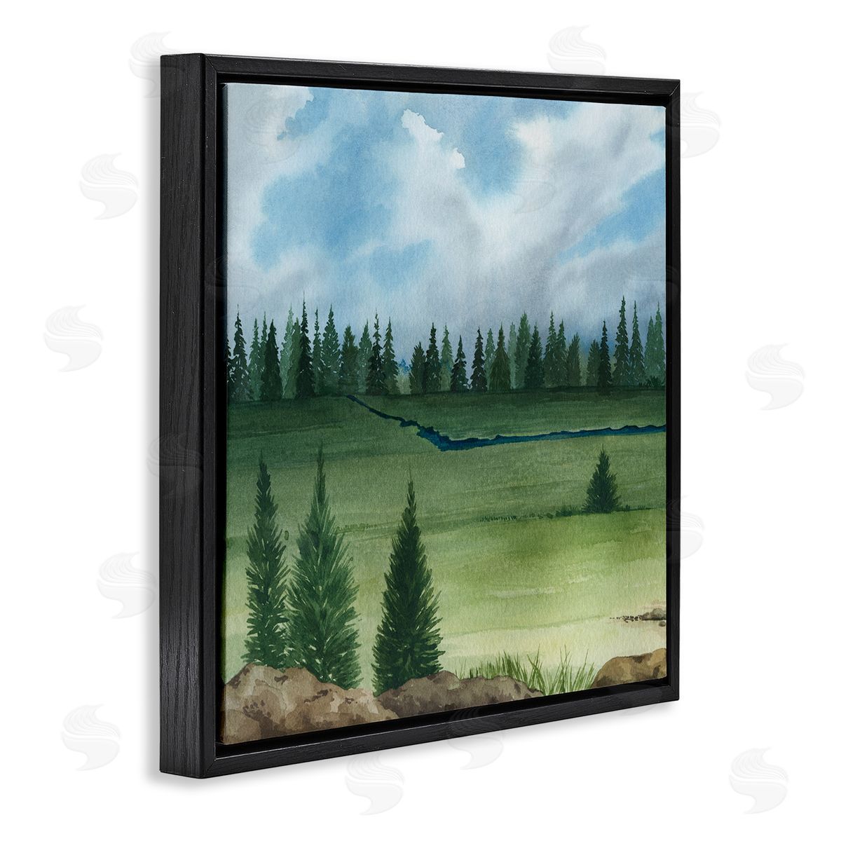 Grace Popp Distant Stream Grassland Trees Black Floating Frame Canvas Wall Art Print