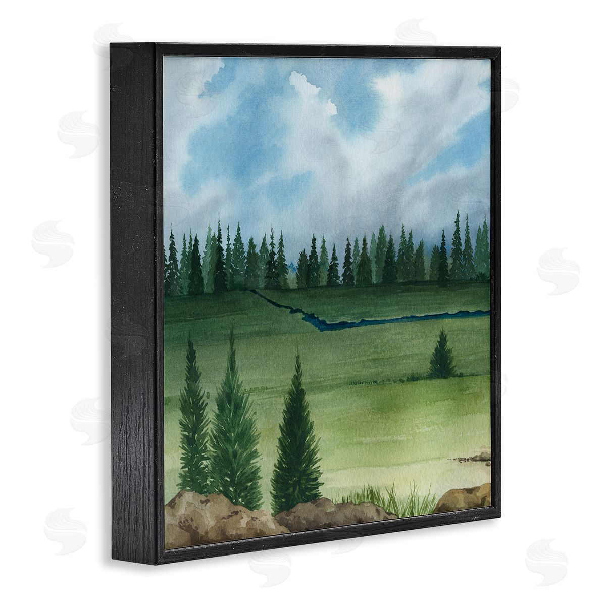 Grace Popp Distant Stream Grassland Trees Black Framed Glicee Wall Art Print