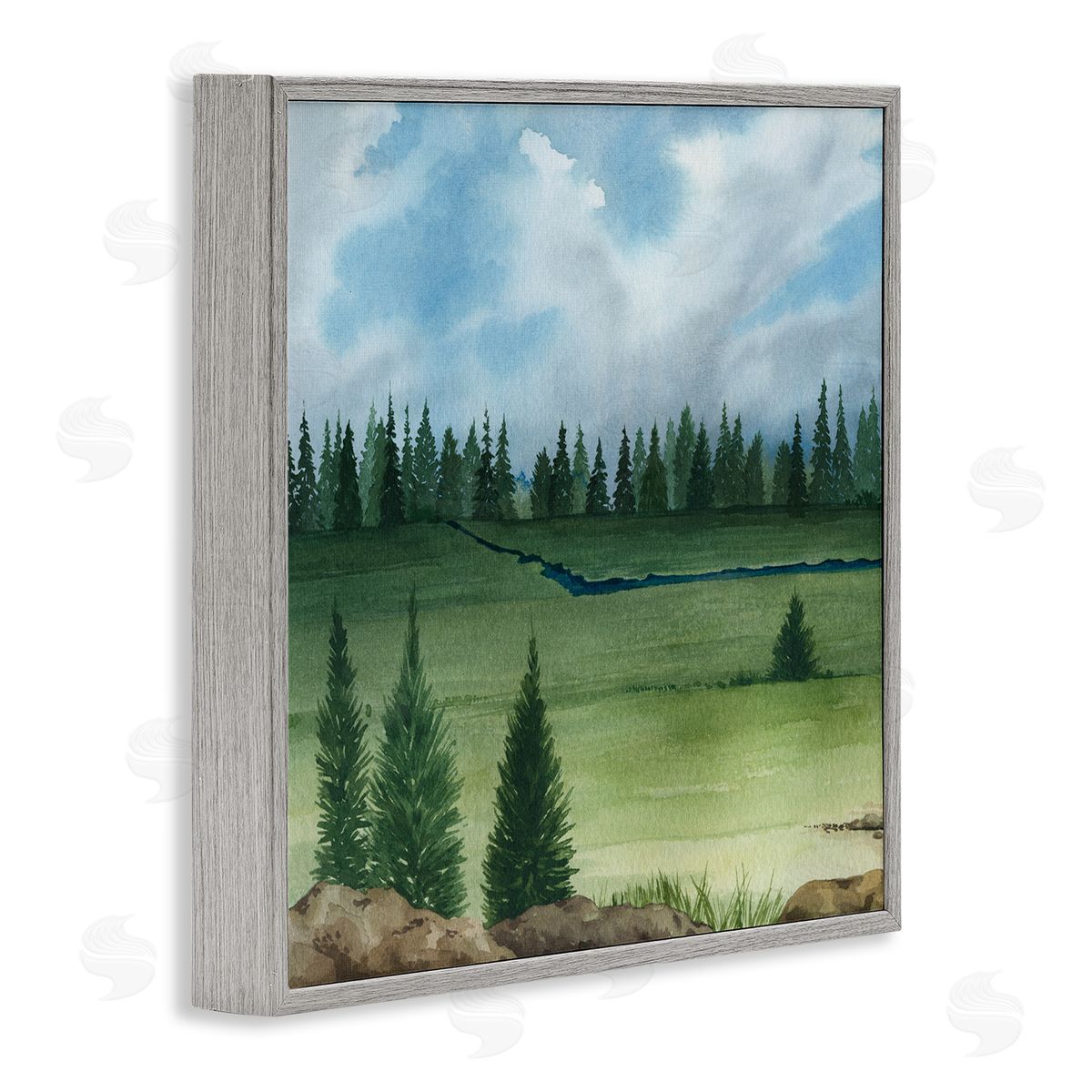 Grace Popp Distant Stream Grassland Trees Gray Framed Glicee Wall Art Print