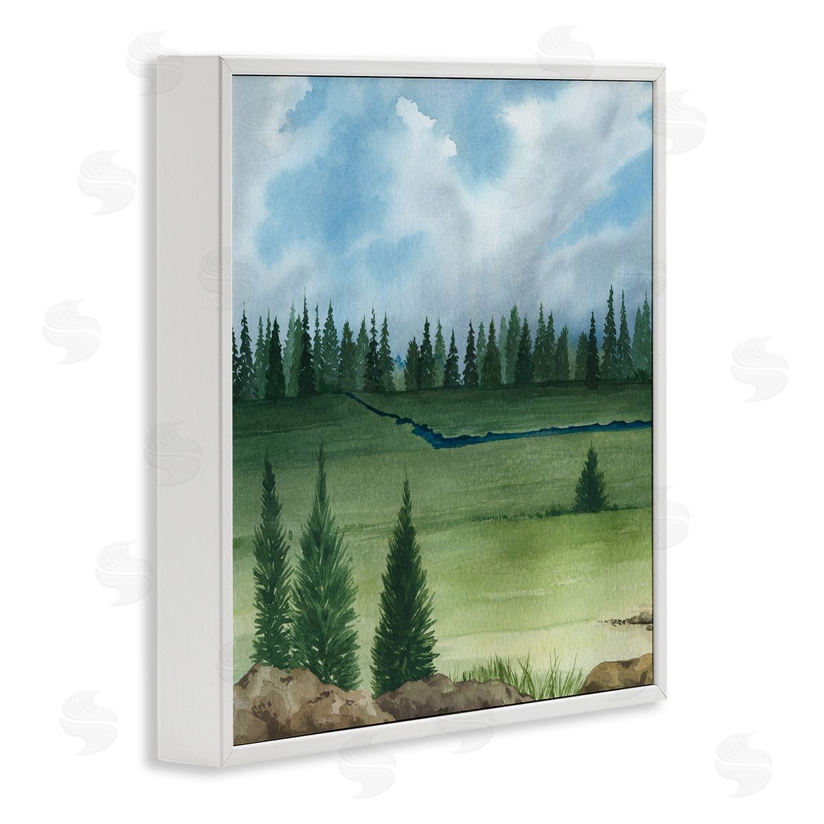 Grace Popp Distant Stream Grassland Trees White Framed Glicee Wall Art Print