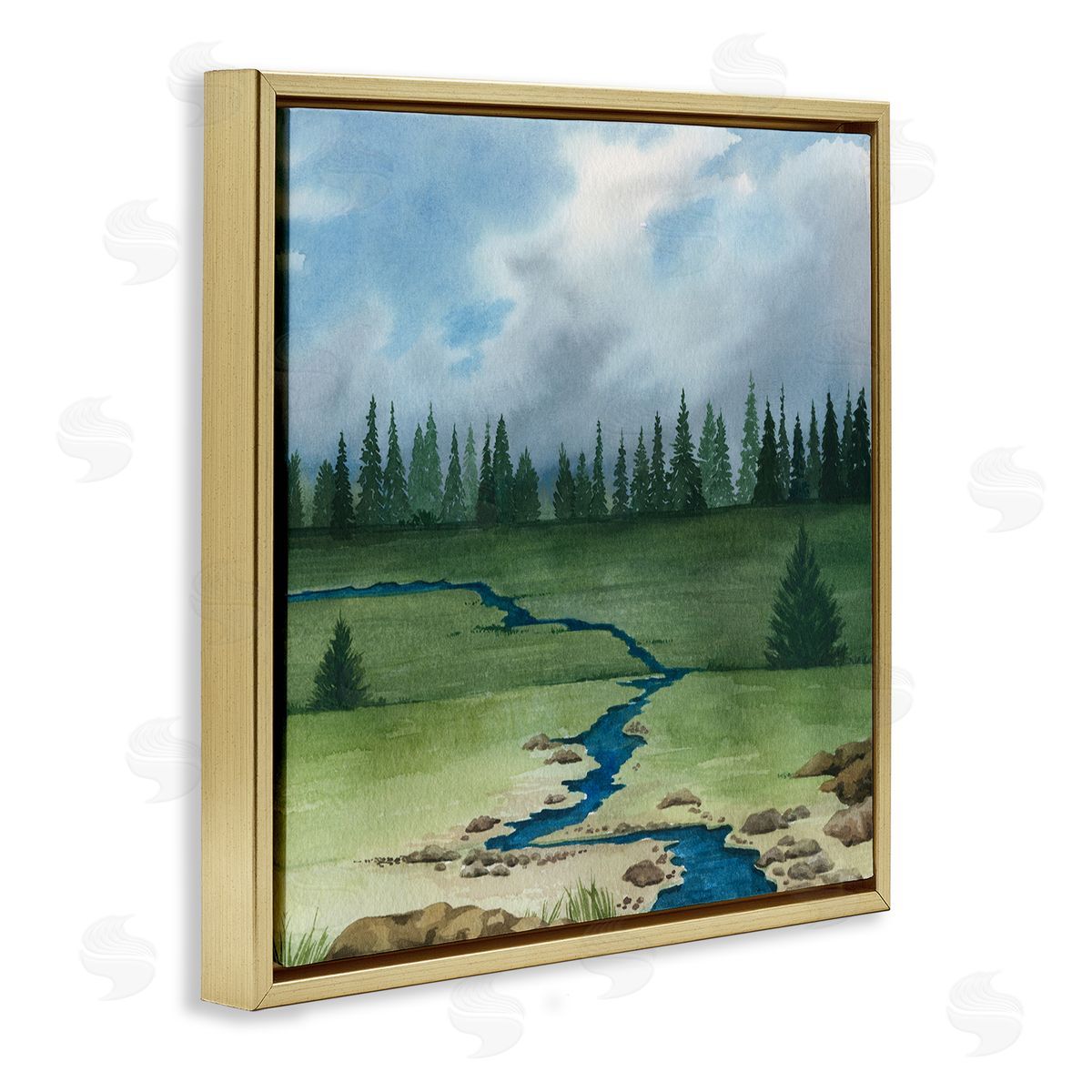 Grace Popp Rural Stream Flowing Countryside Gold Floating Frame Canvas Wall Art Print