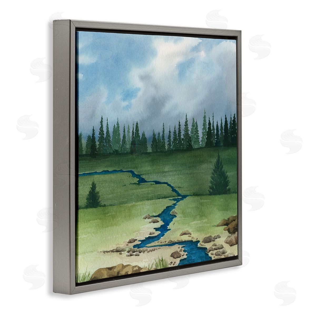 Grace Popp Rural Stream Flowing Countryside Gray Floating Frame Canvas Wall Art Print