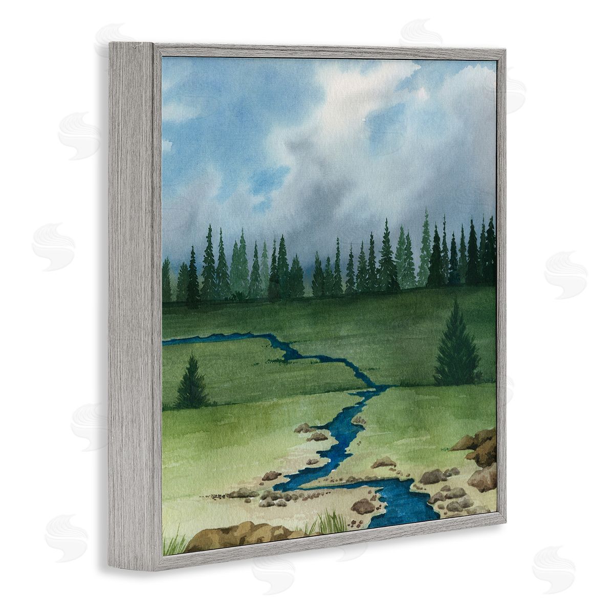 Grace Popp Rural Stream Flowing Countryside Gray Framed Glicee Wall Art Print