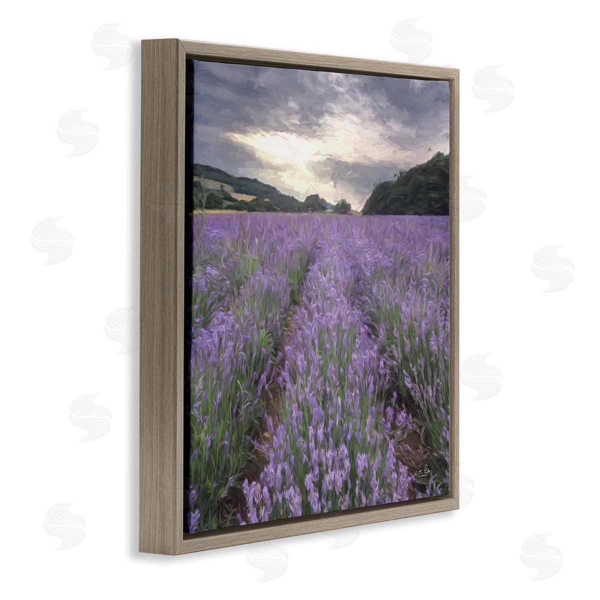 Martin Podt Lavender Fields Sunlit Clouds Brown Floating Frame Canvas Wall Art Print