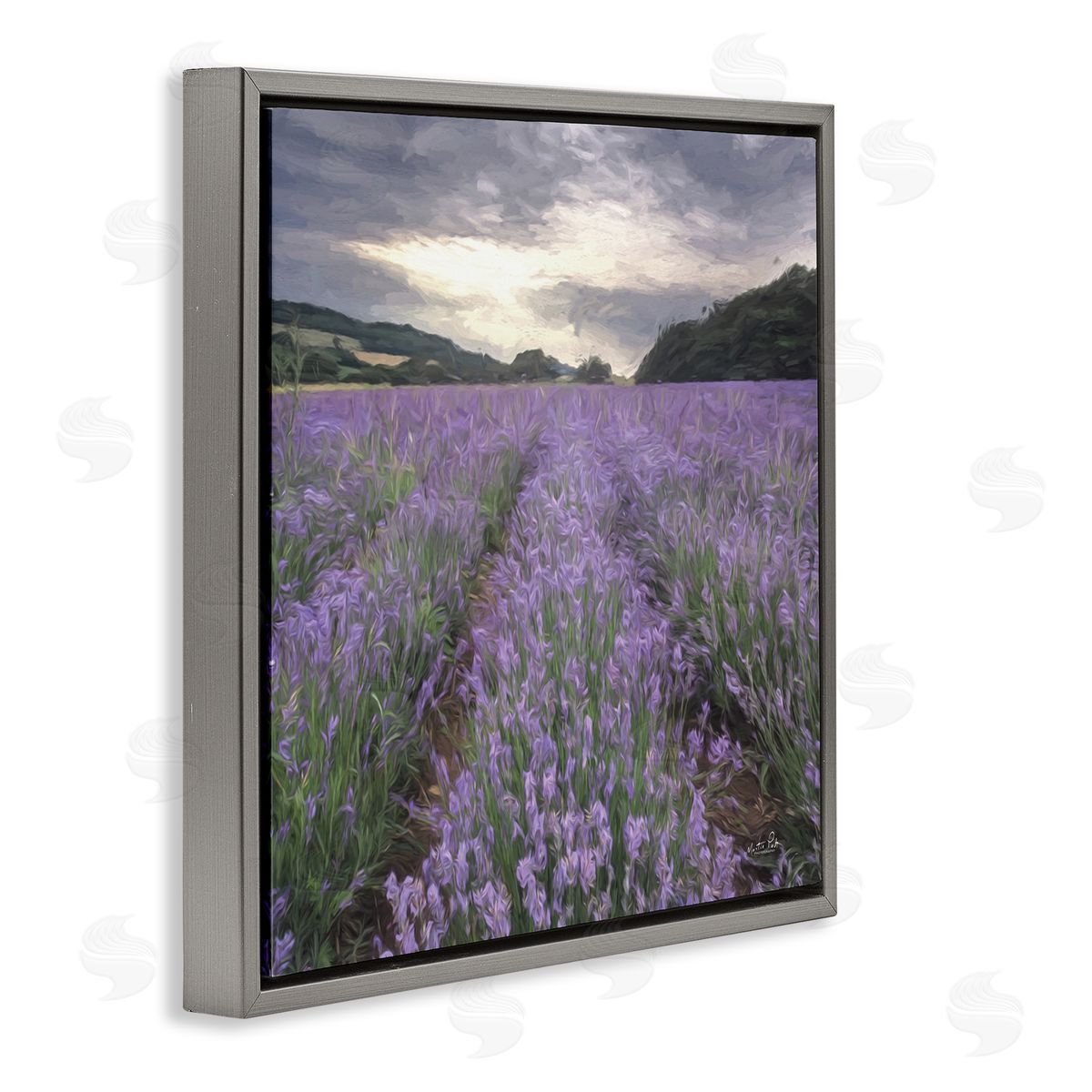 Martin Podt Lavender Fields Sunlit Clouds Gray Floating Frame Canvas Wall Art Print