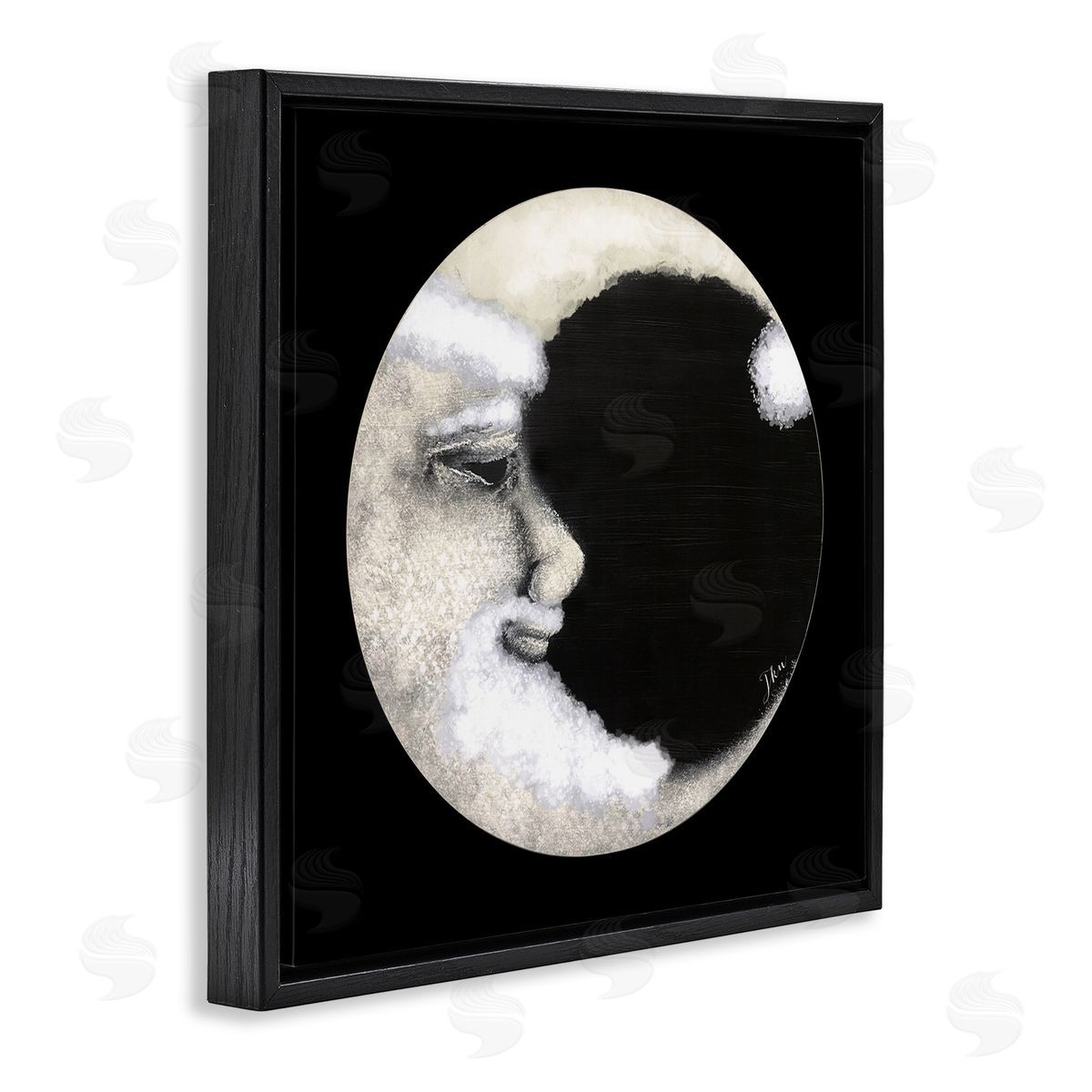 Julie Norkus Smiling Round Moon Face Black Floating Frame Canvas Wall Art Print