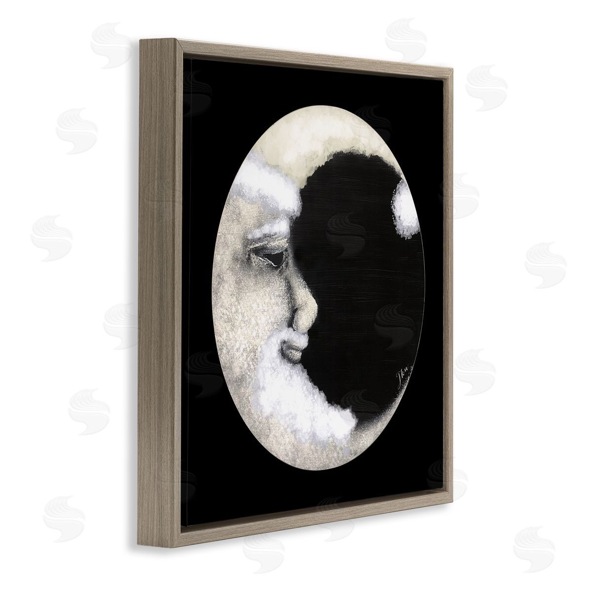 Julie Norkus Smiling Round Moon Face Brown Floating Frame Canvas Wall Art Print