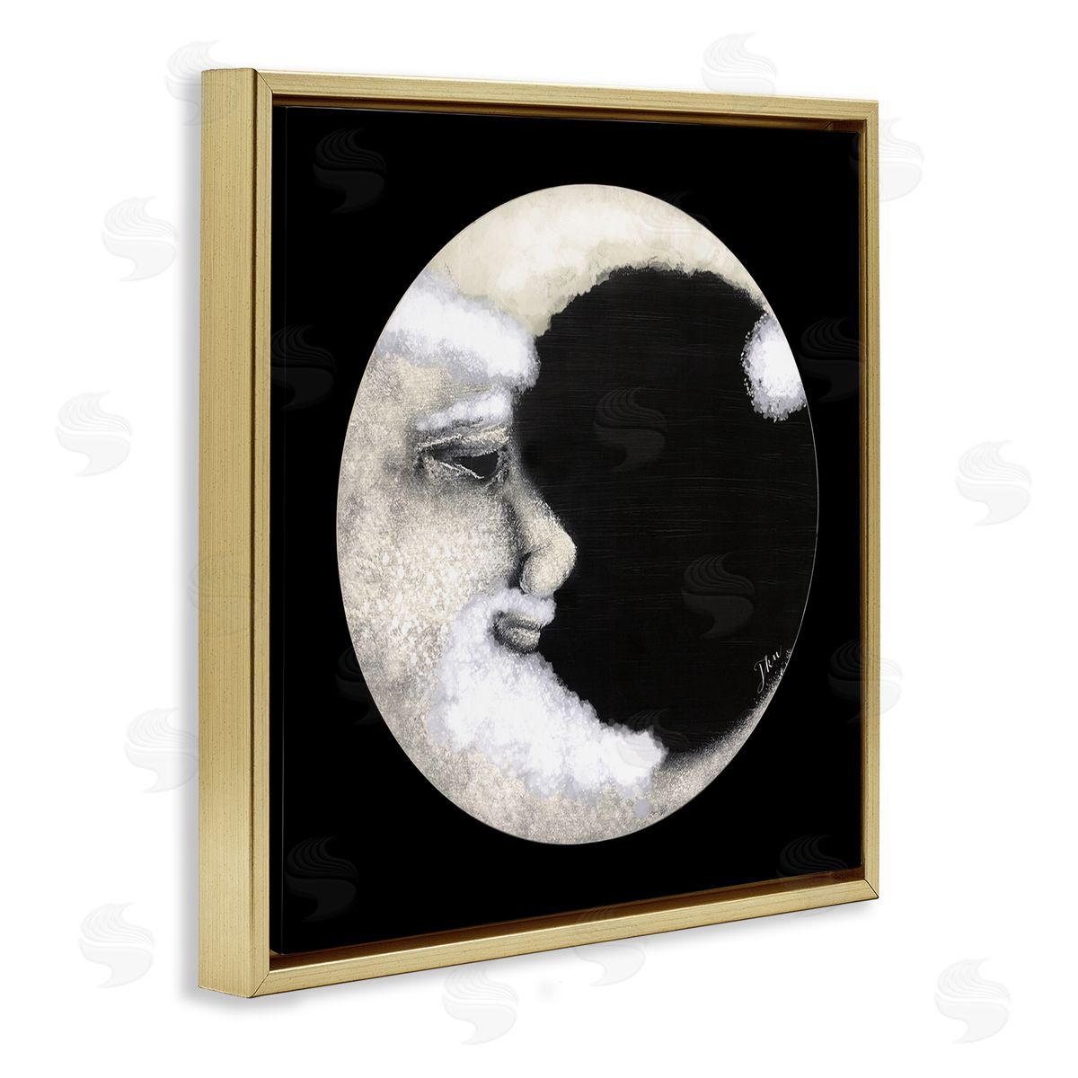 Julie Norkus Smiling Round Moon Face Gold Floating Frame Canvas Wall Art Print