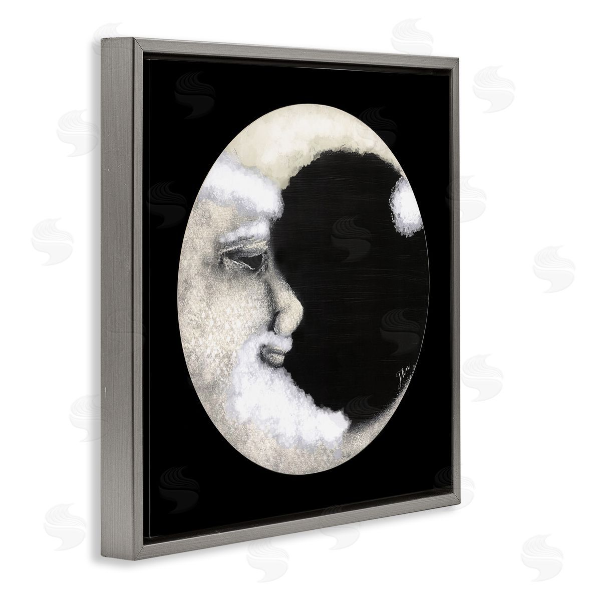 Julie Norkus Smiling Round Moon Face Gray Floating Frame Canvas Wall Art Print