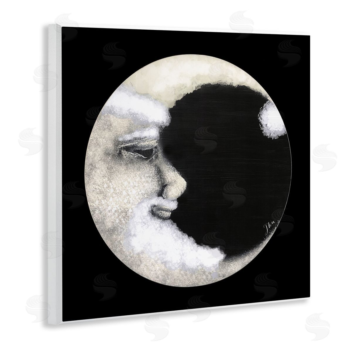 Julie Norkus Smiling Round Moon Face Wooden Wall Plaque Art Print