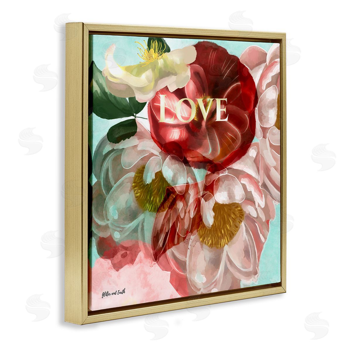 Jacqueline Wild Love Romantic Blooming Peonies Gold Floating Frame Canvas Wall Art Print