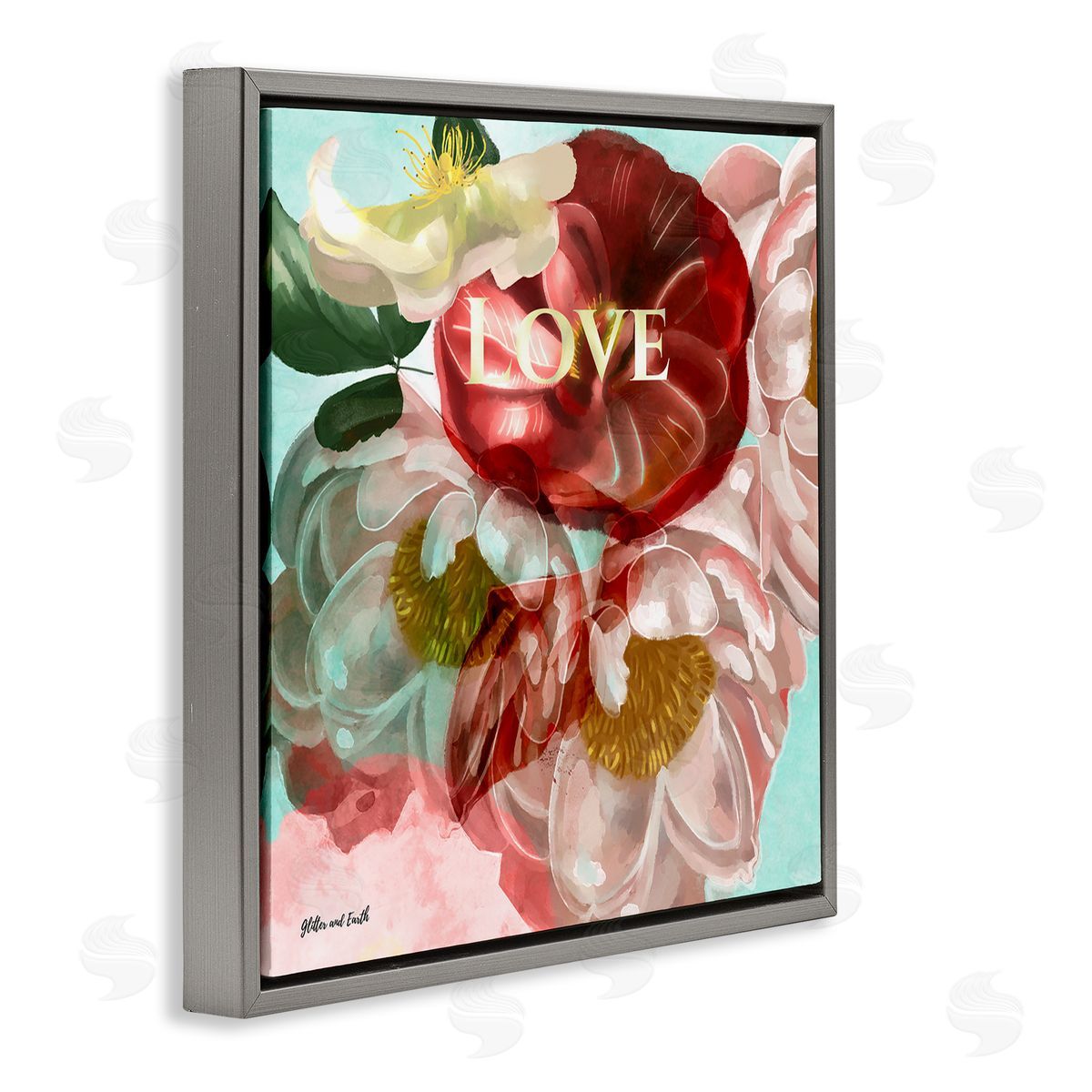 Jacqueline Wild Love Romantic Blooming Peonies Gray Floating Frame Canvas Wall Art Print