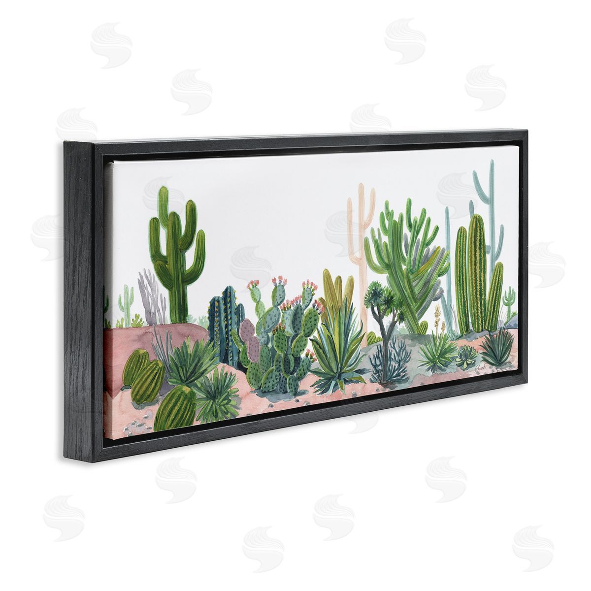Varied Desert Vegetation Cacti Black Floating Frame Canvas Wall Art, Home Decor by Cherish Flieder