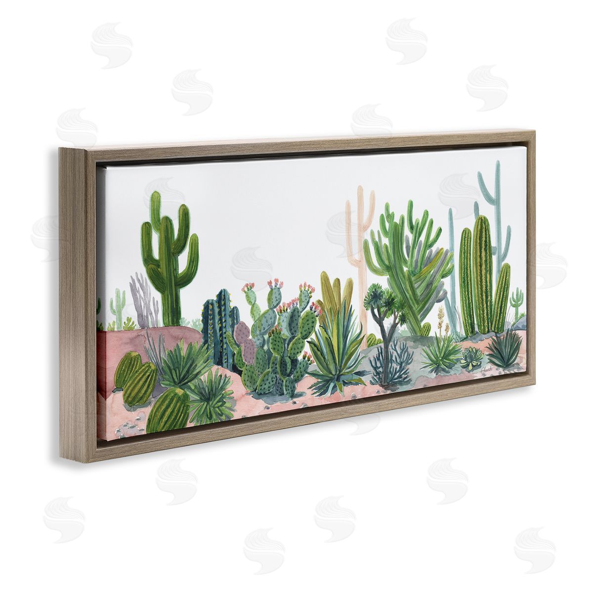 Varied Desert Vegetation Cacti Brown Floating Frame Canvas Wall Art, Home Decor by Cherish Flieder