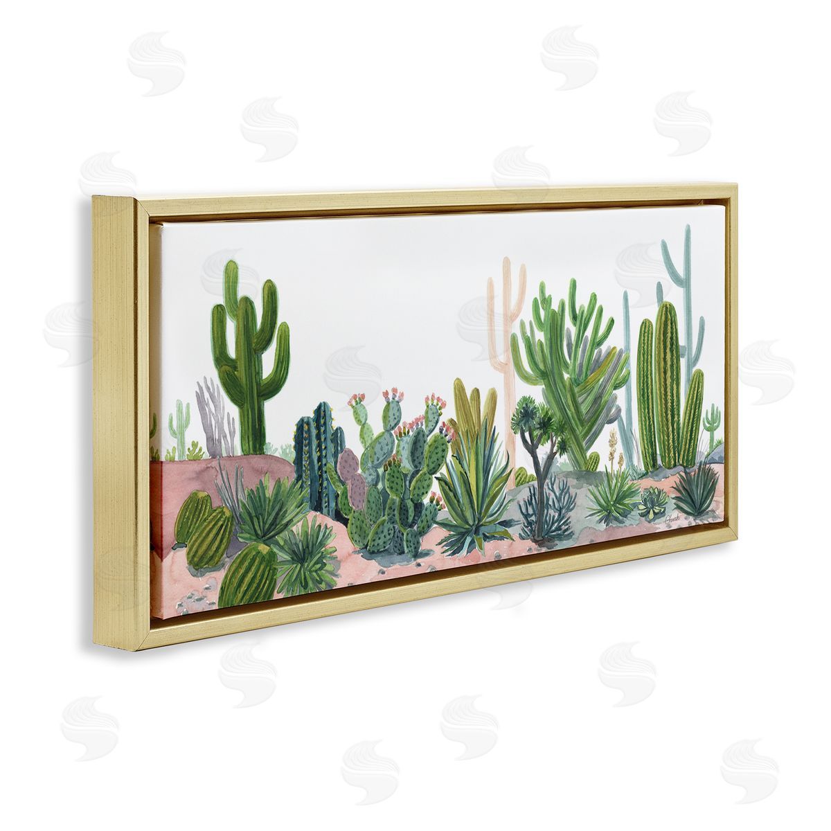 Varied Desert Vegetation Cacti Gold Floating Frame Canvas Wall Art, Home Decor by Cherish Flieder