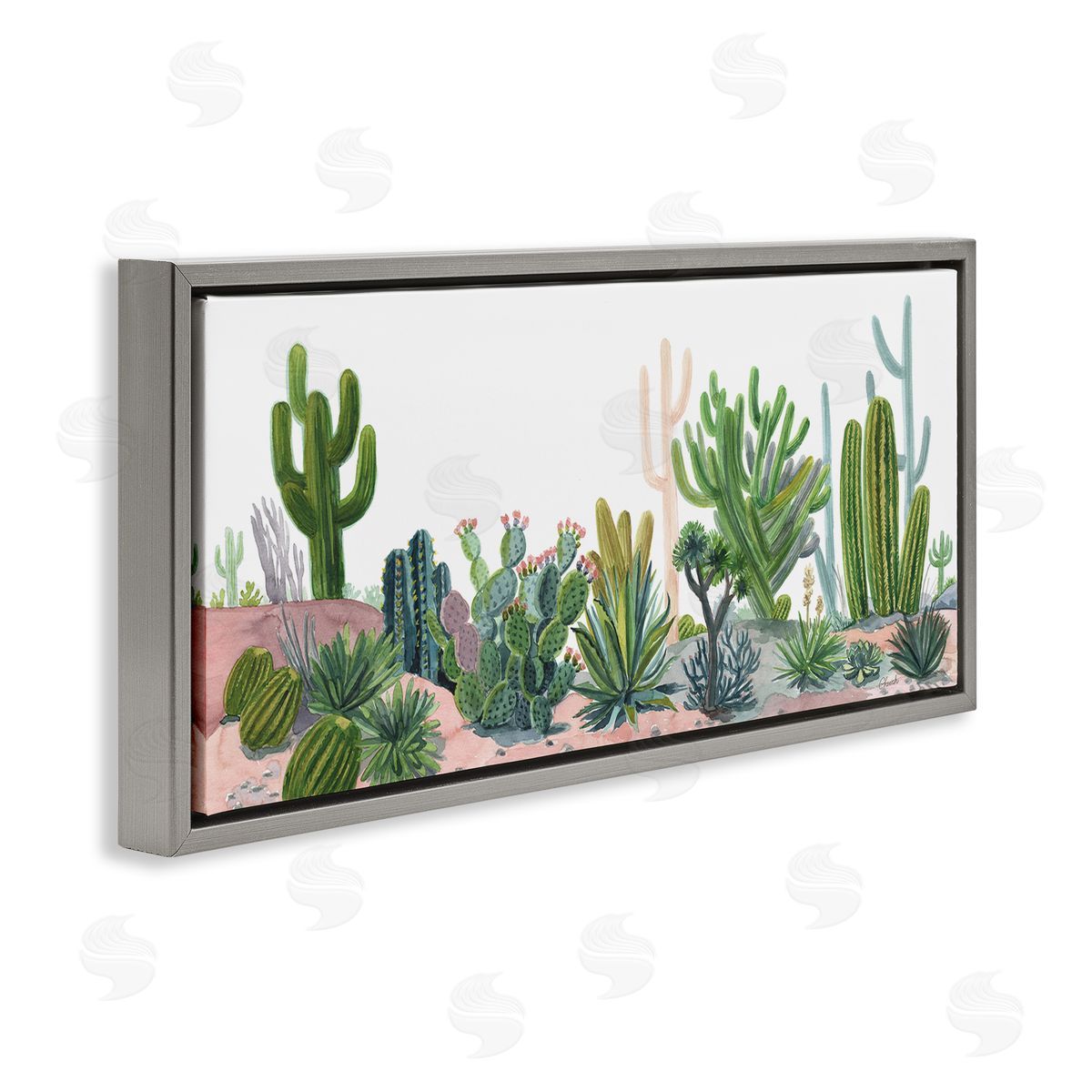 Varied Desert Vegetation Cacti Grey Floating Frame Canvas Wall Art, Home Decor by Cherish Flieder