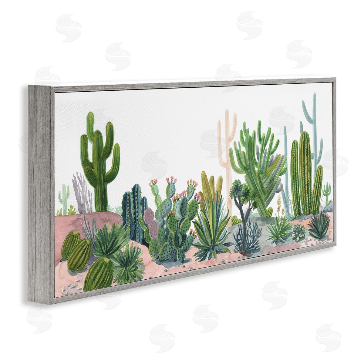 Varied Desert Vegetation Cacti Grey Frame Print Wall Art, Home Decor by Cherish Flieder