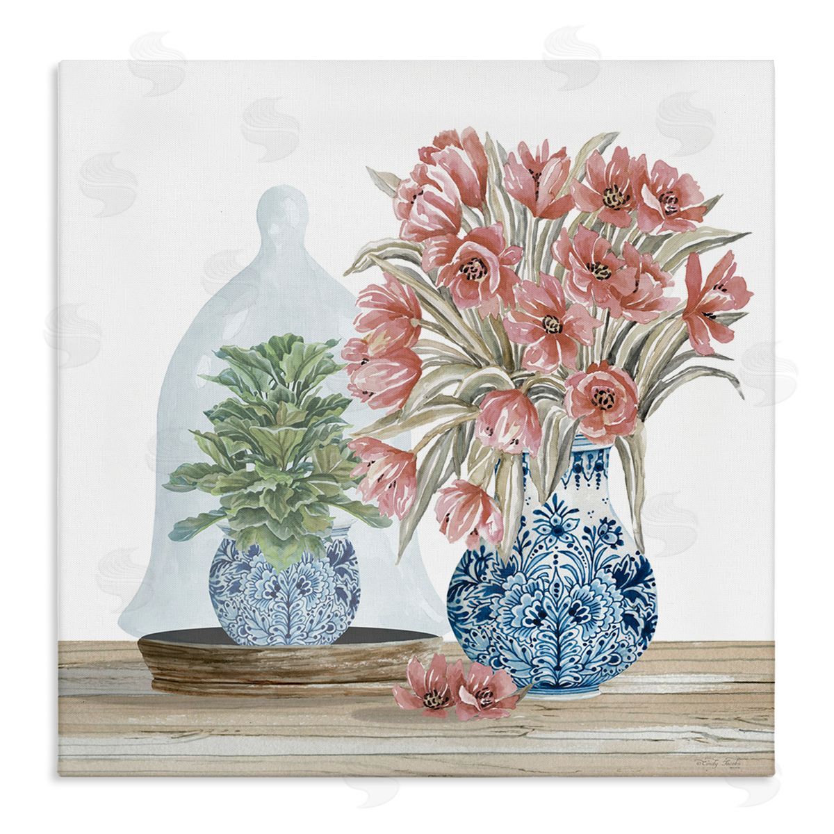 Cindy Jacobs Floral Arrangement Ornate Vase Stretched Canvas Wall Art Print