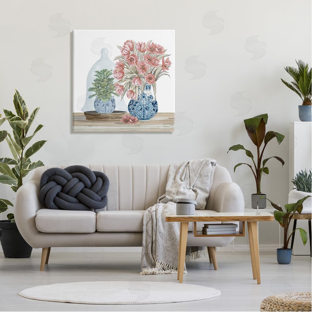 Cindy Jacobs Floral Arrangement Ornate Vase Canvas Wall Art in Room