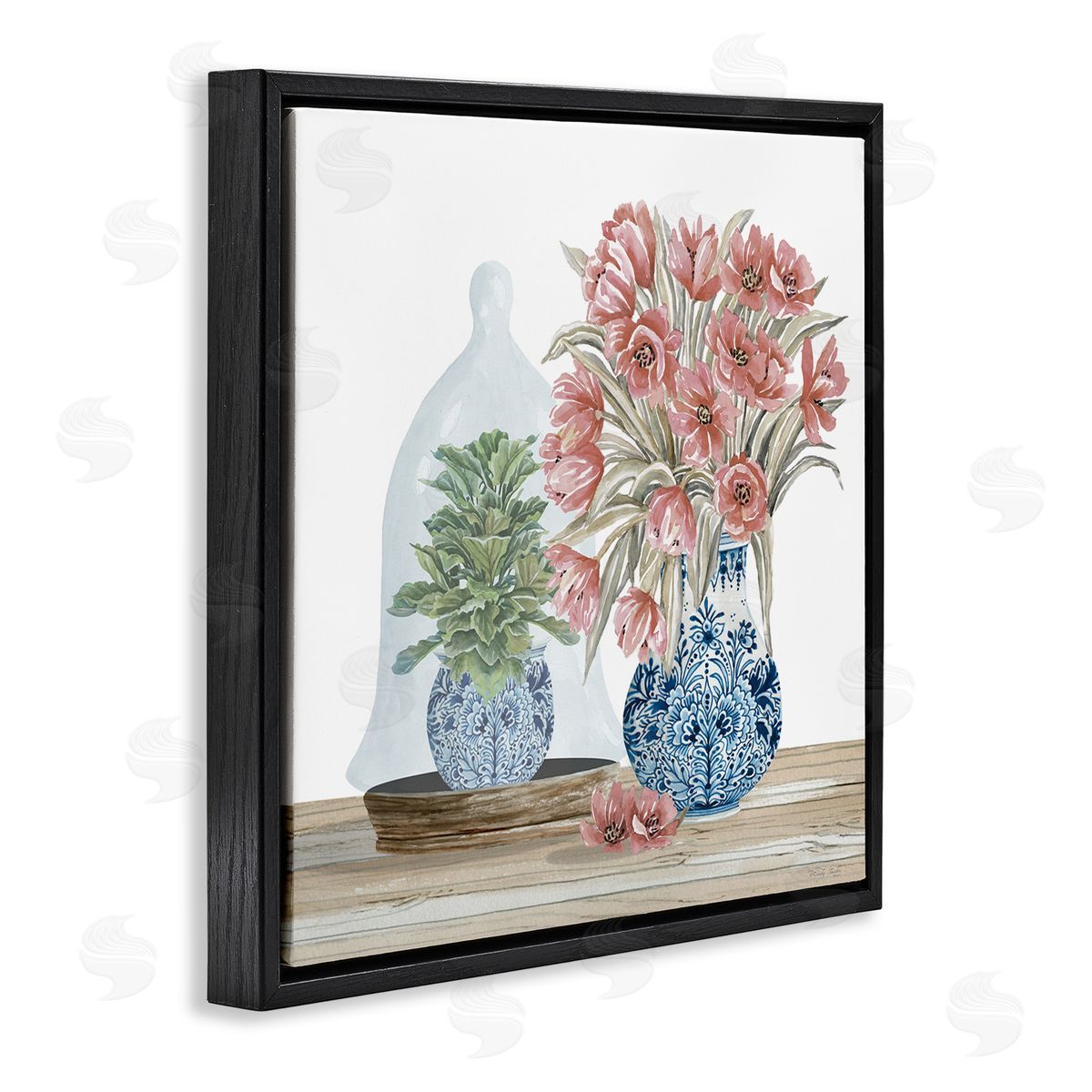Cindy Jacobs Floral Arrangement Ornate Vase Black Floating Frame Canvas Wall Art Print