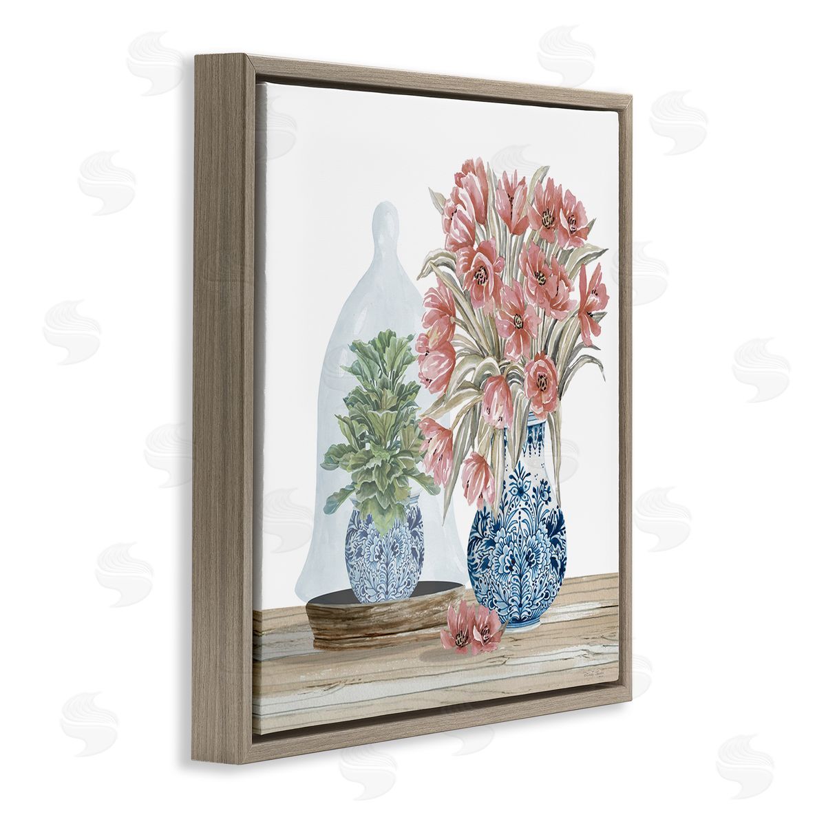 Cindy Jacobs Floral Arrangement Ornate Vase Brown Floating Frame Canvas Wall Art Print