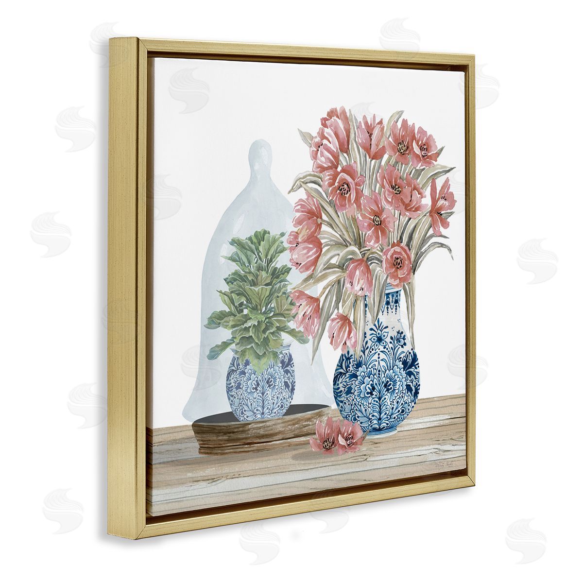 Cindy Jacobs Floral Arrangement Ornate Vase Gold Floating Frame Canvas Wall Art Print